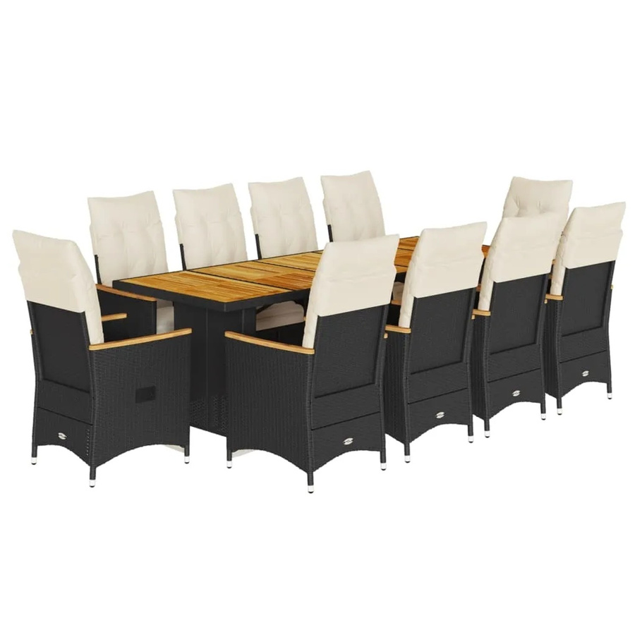 vidaXL 11-tlg Garten-Bistro-Set aus Poly-Rattan und Akazienholz mit Kissen in Schwarz - Bild 2