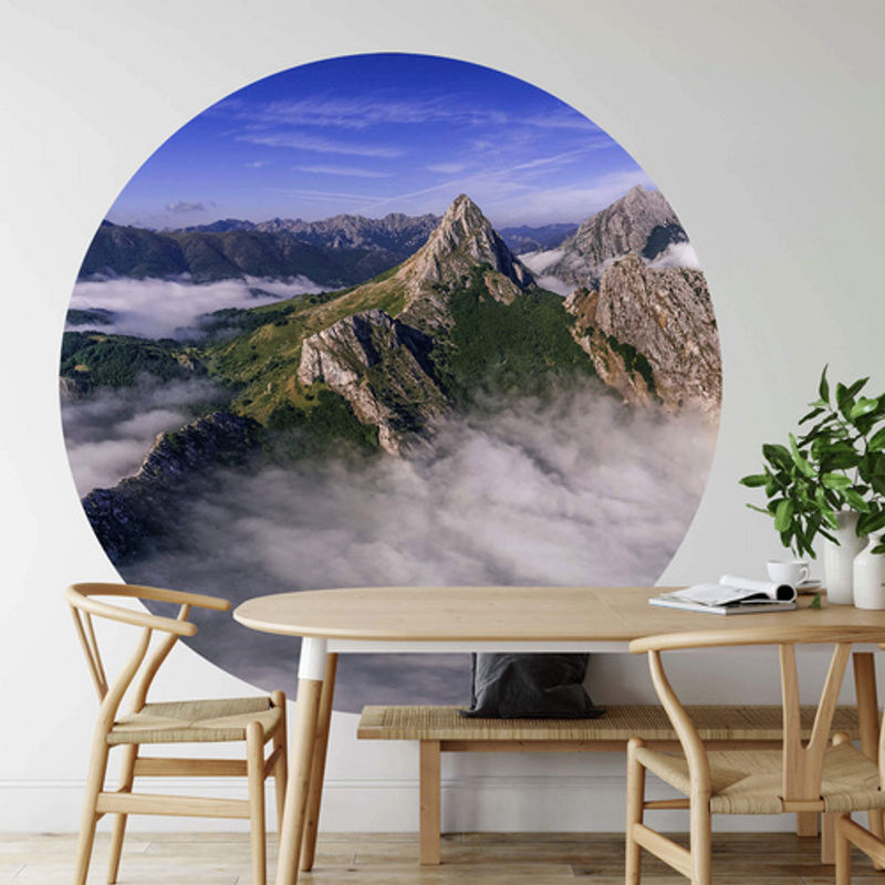 K&L Wall Art Vliestapete Cuadrado Nebel Gebirge Natur, Rundes Wandbild in Mehrfarbig und Matt - Bild 3