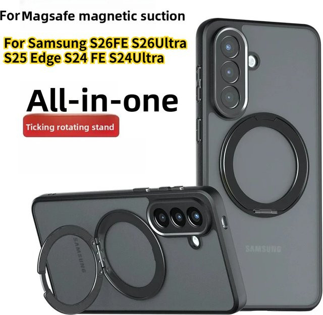 MagSafe Magnetische Schutzhülle mit drehbarem Ständer für Samsung Galaxy S26 Ultra, S26FE, S25 und S24 Plus in Schwarz mit Anti-Drop Schutz - Bild 1