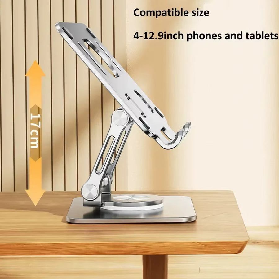 YYLMONE 360 Grad drehbarer Tablet-Ständer aus Aluminium, verstellbarer und faltbarer Halter für iPad Pro, Air und Mini, Farben: Grau und Silber - Bild 2