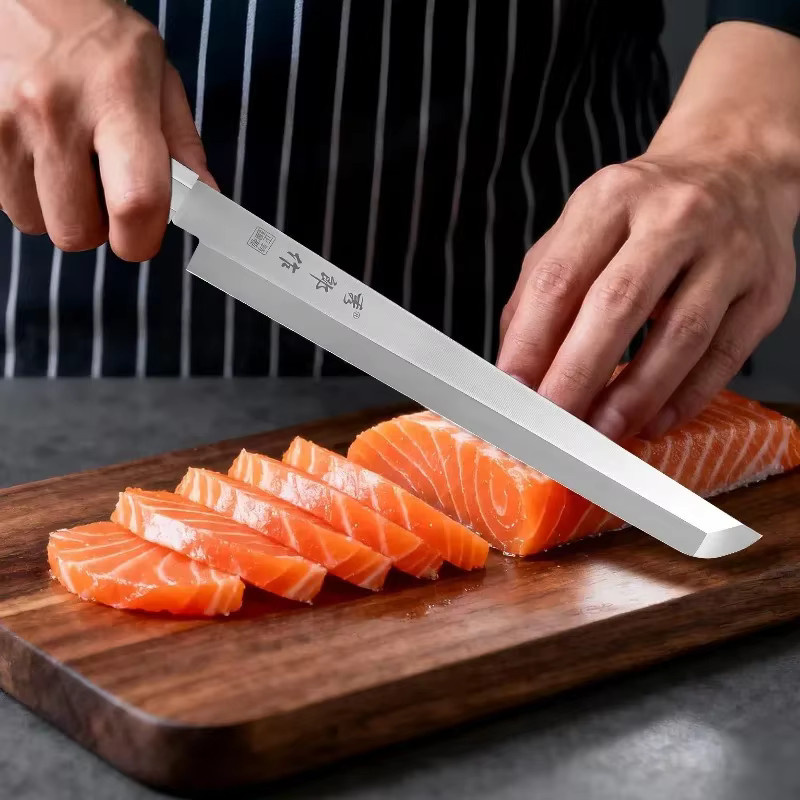 WXCOO Sashimi-Messer aus Edelstahl und Kohlenstoffstahl, 8 Zoll, Silber - Bild 3