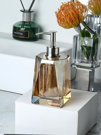 Trend Aura Badezimmer-Set aus Bernstein-Glas mit Seifenspender und Tablett, braun