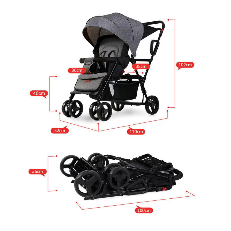 Faltbarer Tandem-Kinderwagen in Grün für Kinder von 2 bis 5 Jahren - Bild 4