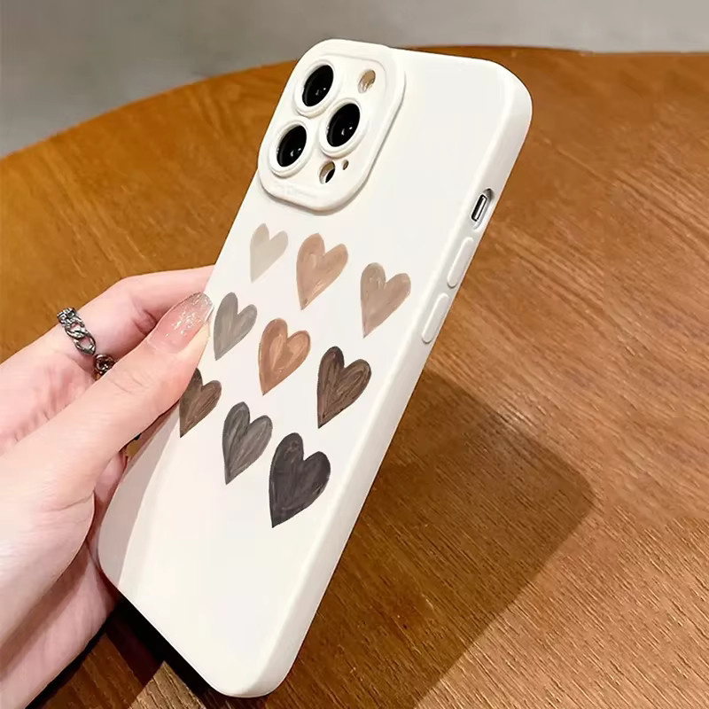 Stoßfeste Silikon Handyhülle mit Herzmuster Grafikdruck für iPhone 11 bis iPhone 15 Pro Max in Weiß - Bild 4