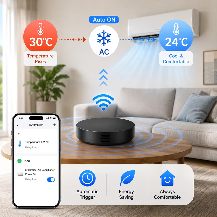 Tuya Smart Universal-IR-Fernbedienung mit Temperatur- und Feuchtigkeitssensor in Schwarz - Bild 4