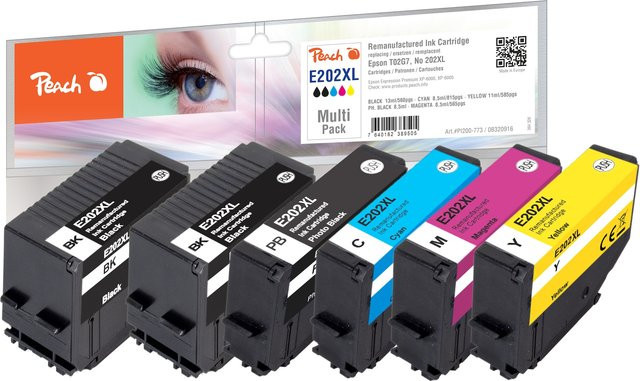 Peach Spar Pack Plus Tintenpatronen Set für Epson No. 202XL, 6 Stück (wiederaufbereitet) - Bild 2