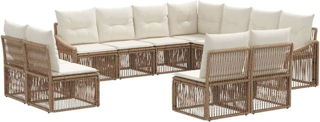 vidaXL Gartensofa-Set 11-teilig aus Poly-Rattan in Beige mit Polsterung und Kissen - Bild 1