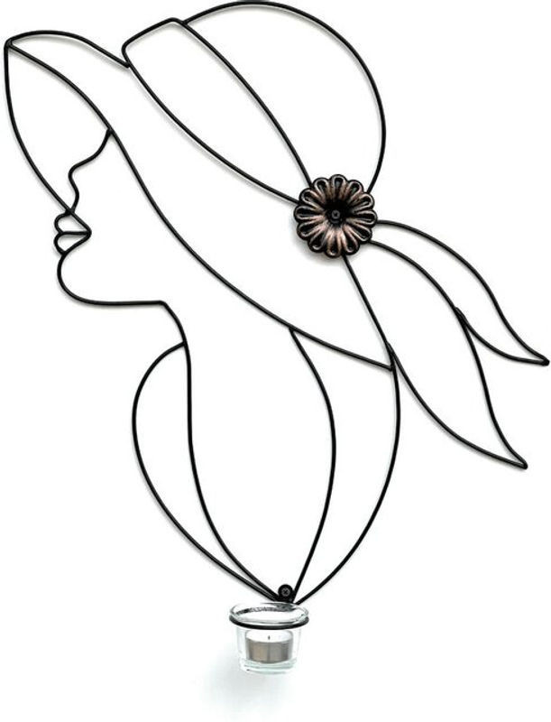 Dandibo Wandteelichthalter Dame aus Metall und Glas in Schwarz, Höhe: 50 cm - Bild 1