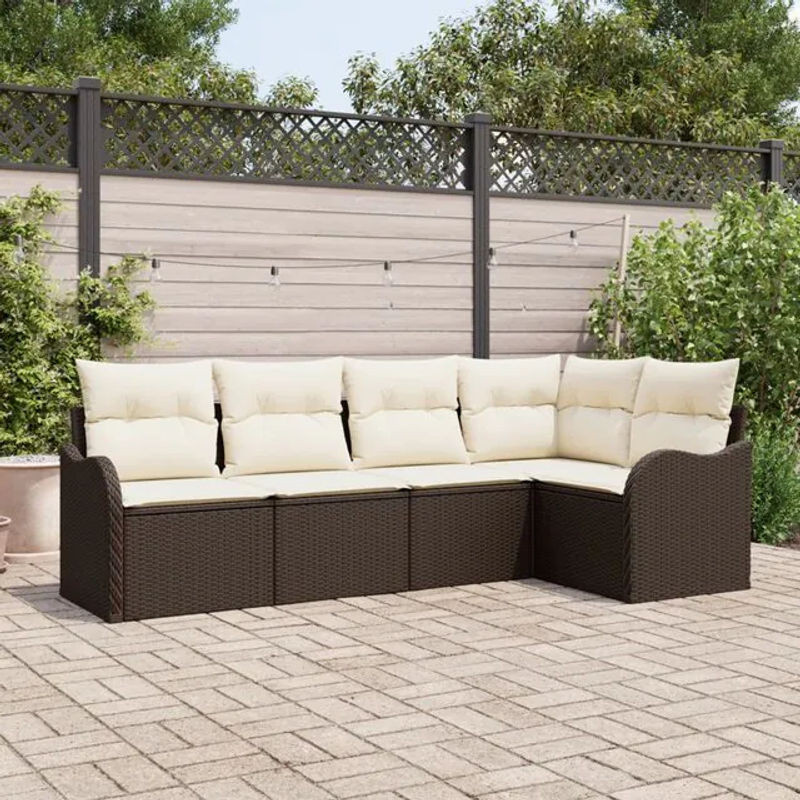 5-tlg. Garten-Sofa-Set aus Polyrattan mit Kissen in Braun von Vidaxl - Bild 1