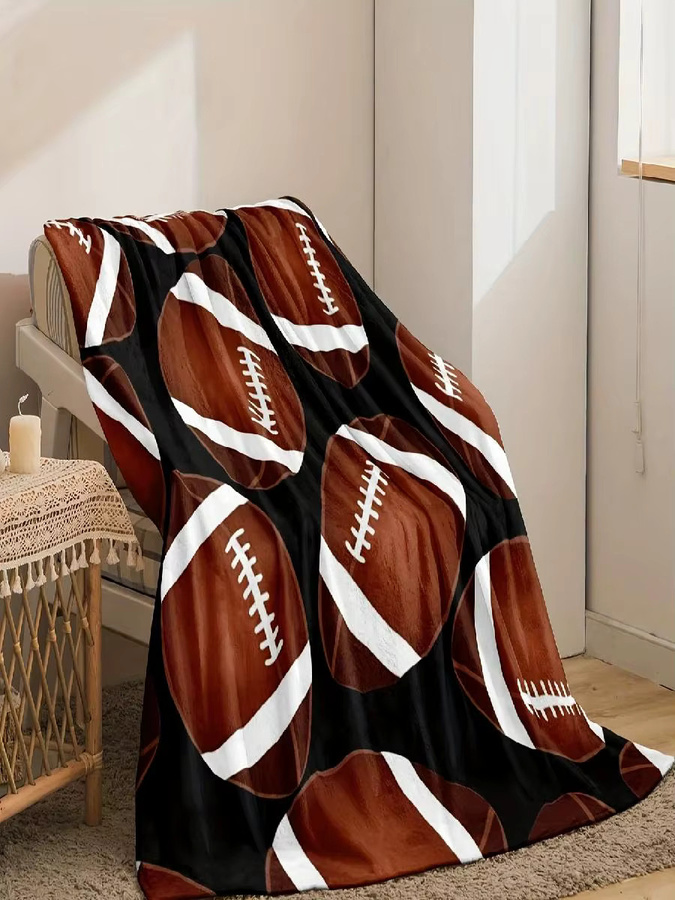 RuggyThemed Flanell-Überwurfdecke mit American-Football-Muster für alle Jahreszeiten - Bild 2