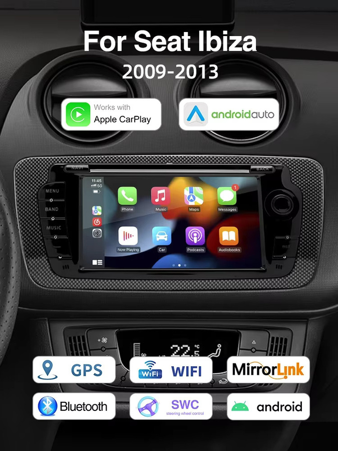 Grandnavi Wireless CarPlay und Android Auto Multimedia Radio für Seat Ibiza 6J 2009 - 2013, 7 Zoll Display, 4G WiFi, GPS Navigation, Schwarz - Bild 7