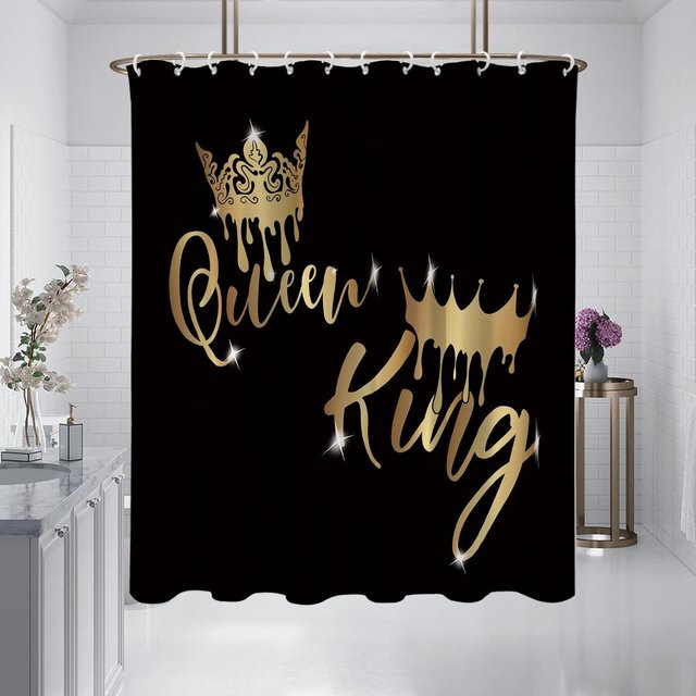 Wasserdichter und schimmelresistenter Duschvorhang King and Queen mit digitalem Print in Weiß, B x H: 180 x 180 cm - Bild 1