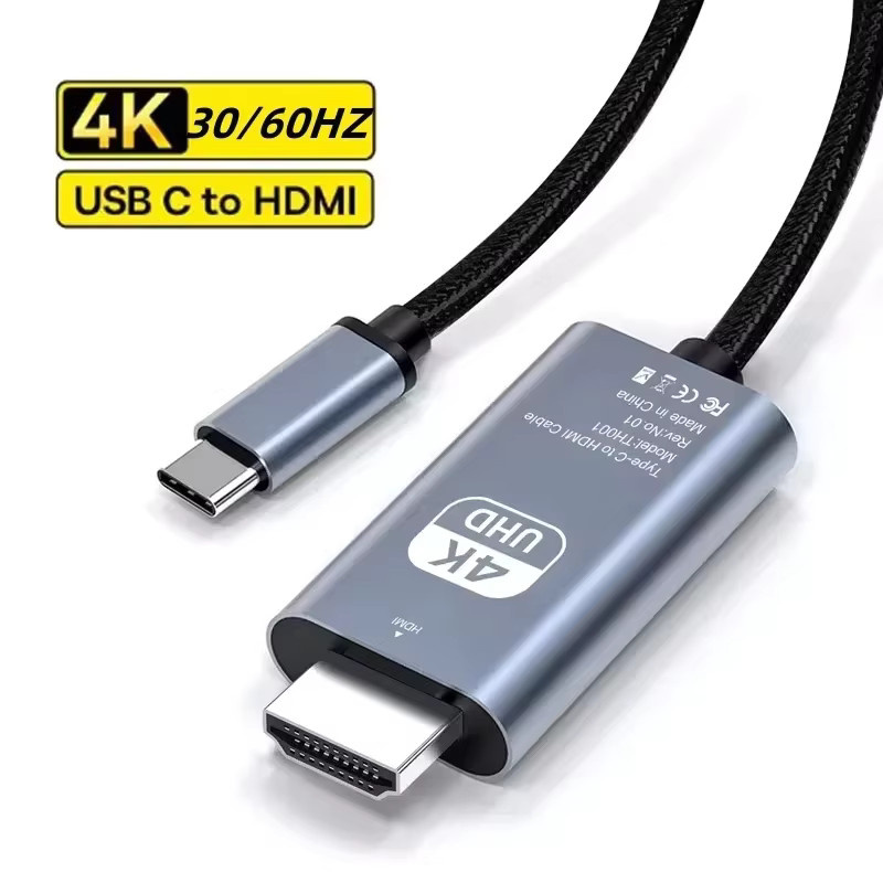 Typ-C zu HDMI Kabel 4K 60Hz in Grau, 2m geflochtenes Video Konvertierungskabel für MacBook, iPad, Samsung und Huawei - Bild 2