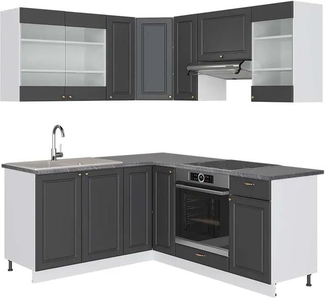 Vicco Fame-Line Eckküche in Anthrazit, Gold und Weiß, moderne Einbauküche mit Soft-Close-Türen, Breite: 160 cm, Tiefe: 82 cm, Höhe: 190 cm - Bild 1