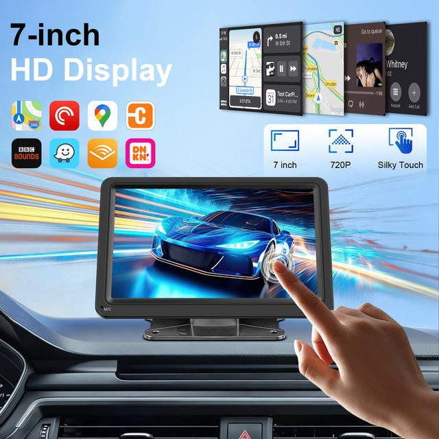 Ezonetronics 7-Zoll Tragbarer CarPlay Bildschirm mit kabellosem CarPlay, Android Auto und Mirror Link in Schwarz - Bild 1