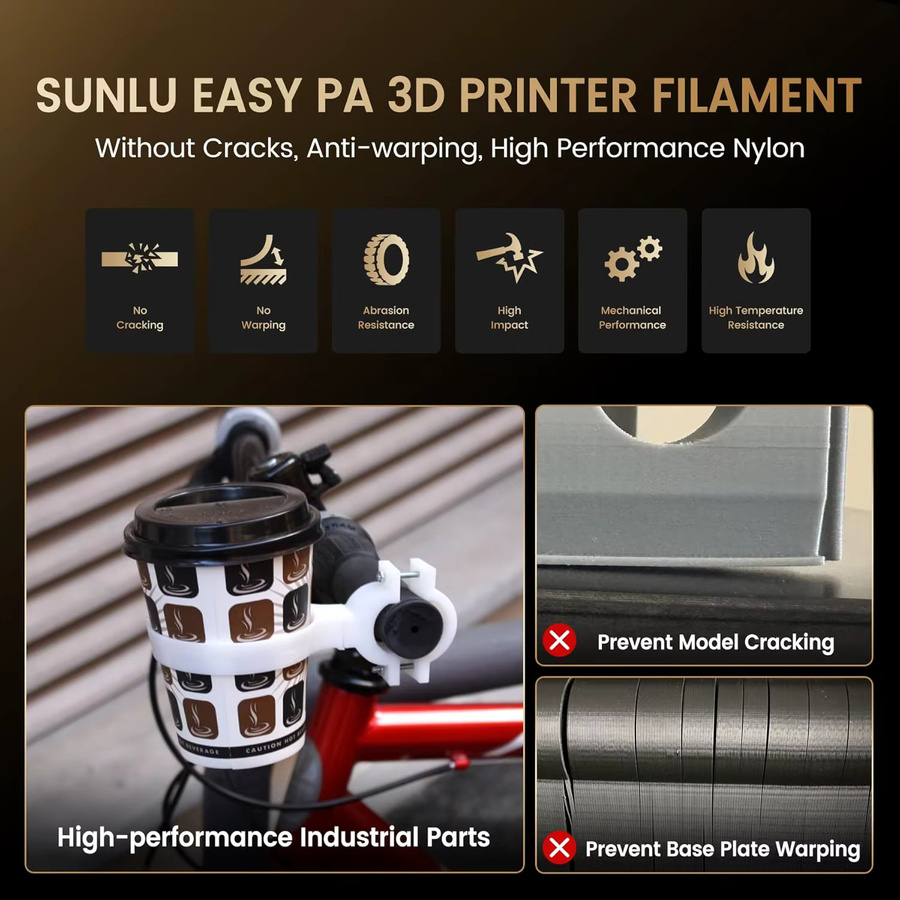 SUNLU Nylon-Filament für FDM 3D-Drucker, hitzebeständig und verzugsfrei, 1 kg - Bild 2