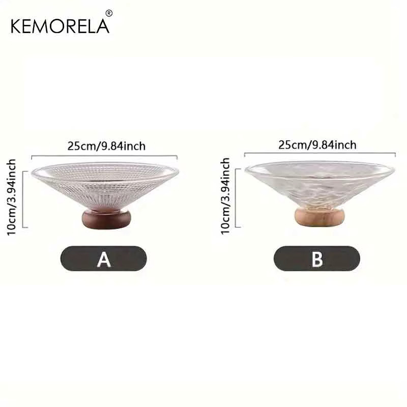 KEMORELA Dekorative Obstschale aus Glas mit Holzbasis in Transparent, B/T/H: 25,0 x 10,0 x 10,0 cm - Bild 3