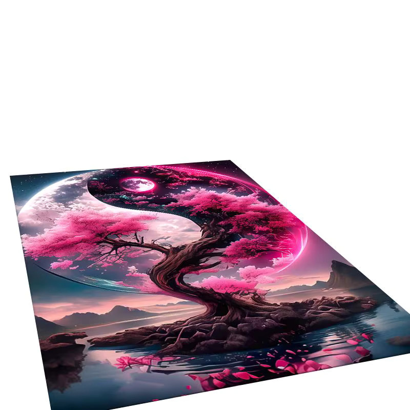 Faviora Yin-Yang-Teppich mit Tai-Chi-Symbol, rutschfest, rechteckig, schwarz-weiß-bunt, ideal für Wohnzimmer, Schlafzimmer oder Kinderzimmer - Bild 2