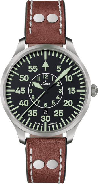 Laco Fliegeruhr, Quarz, Edelstahl, 40 mm, Leder, Schwarz - Bild 1
