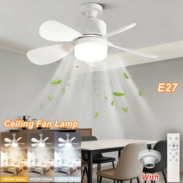 LINYILIGHT LED-Deckenventilator mit Fernbedienung, Weiß, Durchmesser: 52 cm, dimmbar, mit Timer und E27 Fassung für Schlafzimmer und Wohnzimmer - Bild 1