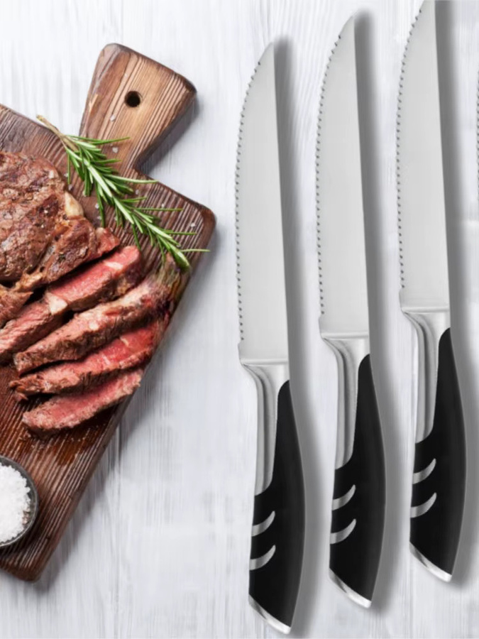 ALLWIN HOUSEWARE W Steakmesser-Set aus hochkohlenstoffhaltigem Edelstahl mit schwarzem ergonomischen Kunststoffgriff, 5 Zoll, Silber/Schwarz - Bild 7