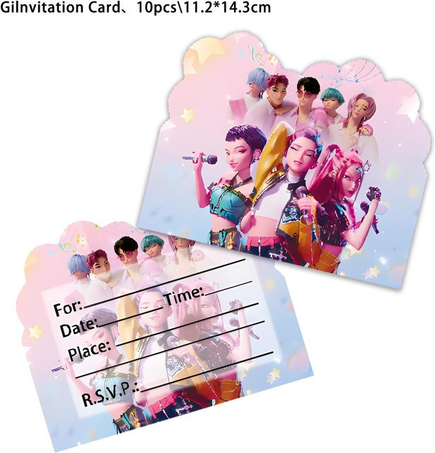 12 Stück Kpop Dämonenjäger Einladungskarten Discover Intime in Lila und Multicolour für Geburtstag und Weihnachtsfeier - Bild 1