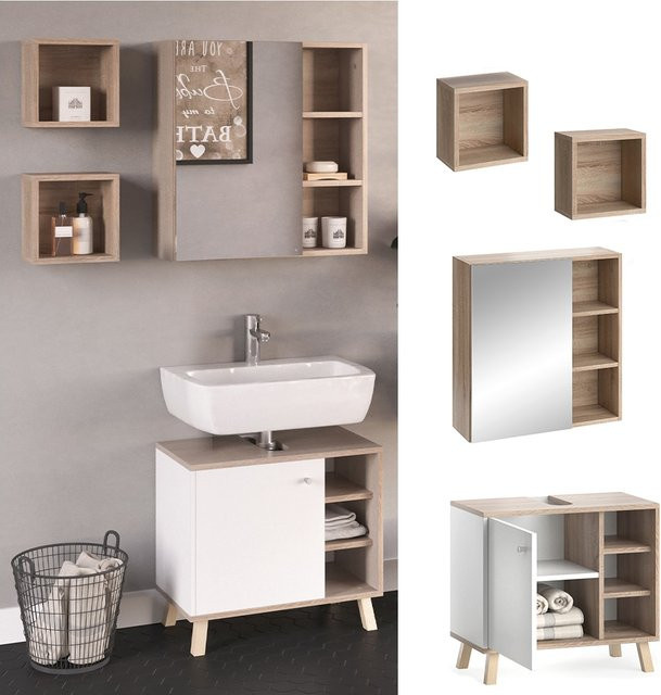 Vicco Badmöbel-Set Senyo in Weiß, bestehend aus 3 Teilen inklusive Spiegelschrank, im skandinavischen Stil - Bild 2