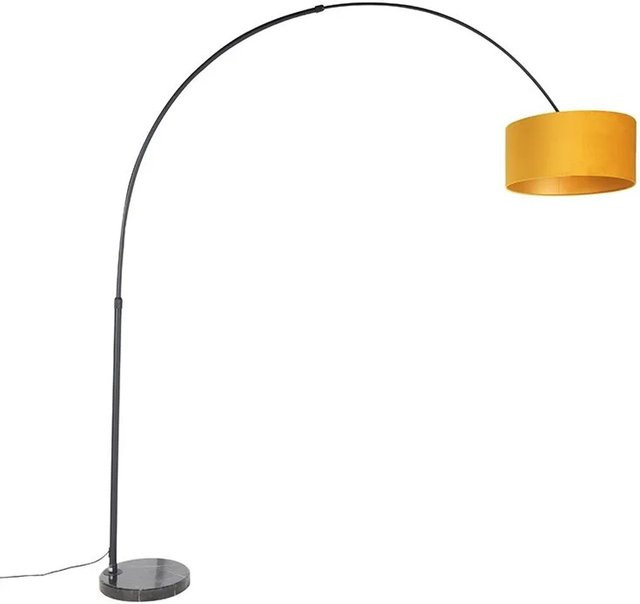 QAZQA Bogenleuchte in Schwarz und Gold mit senfgelbem Samtschirm, dimmbar - Bild 1
