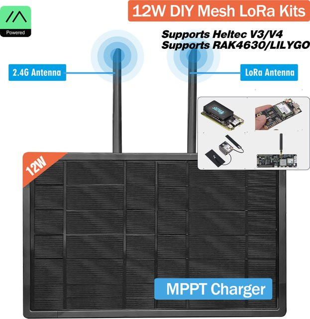 Heltec 12W MPPT Solarpanel für LoRa Meshtastic und ESP32 IoT Anwendungen, Schwarz, IP67 Wasserdicht mit Wi-Fi Unterstützung - Bild 1