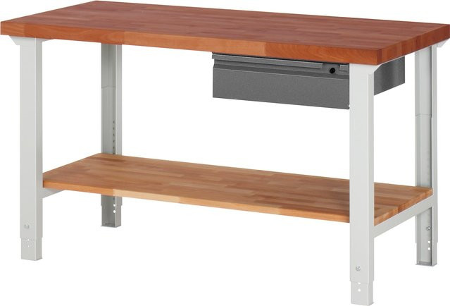Rau Werkbank aus Holz mit verstellbarer Arbeitshöhe und Schublade, Farbe: Braun, B/T/H: 150,0 x 55,7 x 79,0 cm - Bild 1