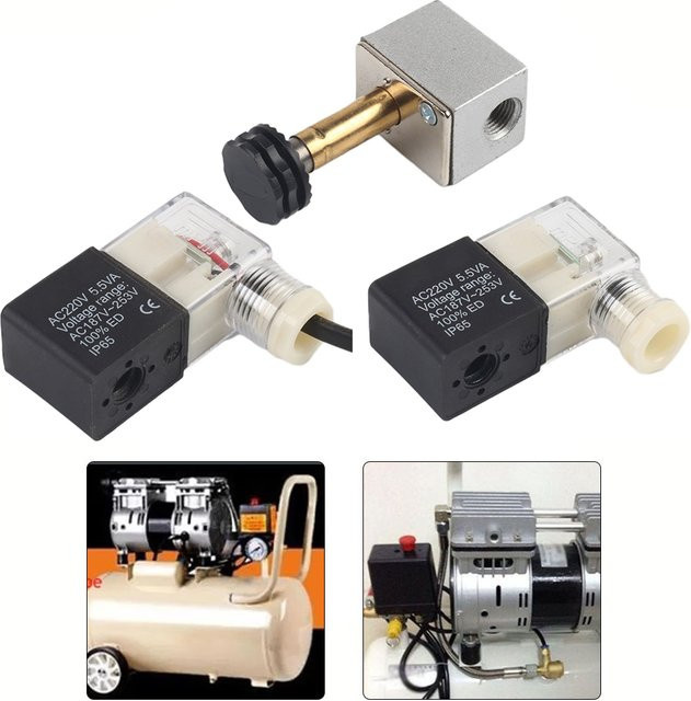 VIBRATITE Magnetventil für Luftpumpen und Luftkompressoren, 220 V, Ölfreie Spule mit Licht und Draht zur Stummschaltung und als Abluftventil - Bild 1