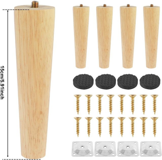 4er Set Möbelbeine aus Massivholz von Big Tree Home Furnishings in Braun, Schräg oder Gerade als Ersatzfüße für Tische und Stühle - Bild 1