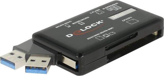 Delock Multi-Format Kartenleser mit USB 3.2 Gen 1 und USB-A sowie USB-C Anschluss in Schwarz - Bild 1
