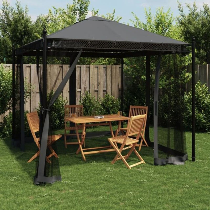 Vidaxl Pavillon mit Netzwänden aus Stahl in Anthrazit, B/T: 2,93 x 2,93 m - Bild 1