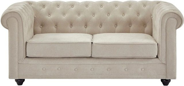 Vente-unique Chesterfield Sofa in Beige mit Stoffbezug, Breite: 165 cm - Bild 1