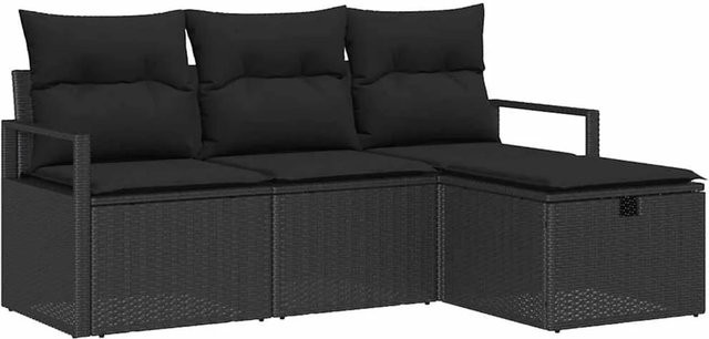 vidaXL Lounge-Gartenmöbel Set aus Poly-Rattan in Schwarz mit Ecksofa, Sesseln, Ottoman und integriertem Kissen-Speicher - Bild 1