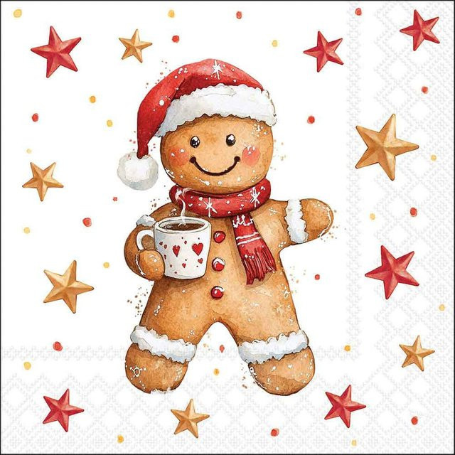 Serviette Lebkuchen und Kakao aus Papier, Mehrfarbig, B/T/H: 33,0 x 33,0 x 2,0 cm - Bild 1