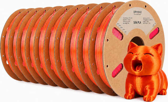 ERYONE Silk Dual Color PLA 3D-Drucker-Filament, 1,75mm, 10kg (10 Spulen), zweifarbig rot-blau, glänzend, +/-0,03mm Toleranz - Bild 1