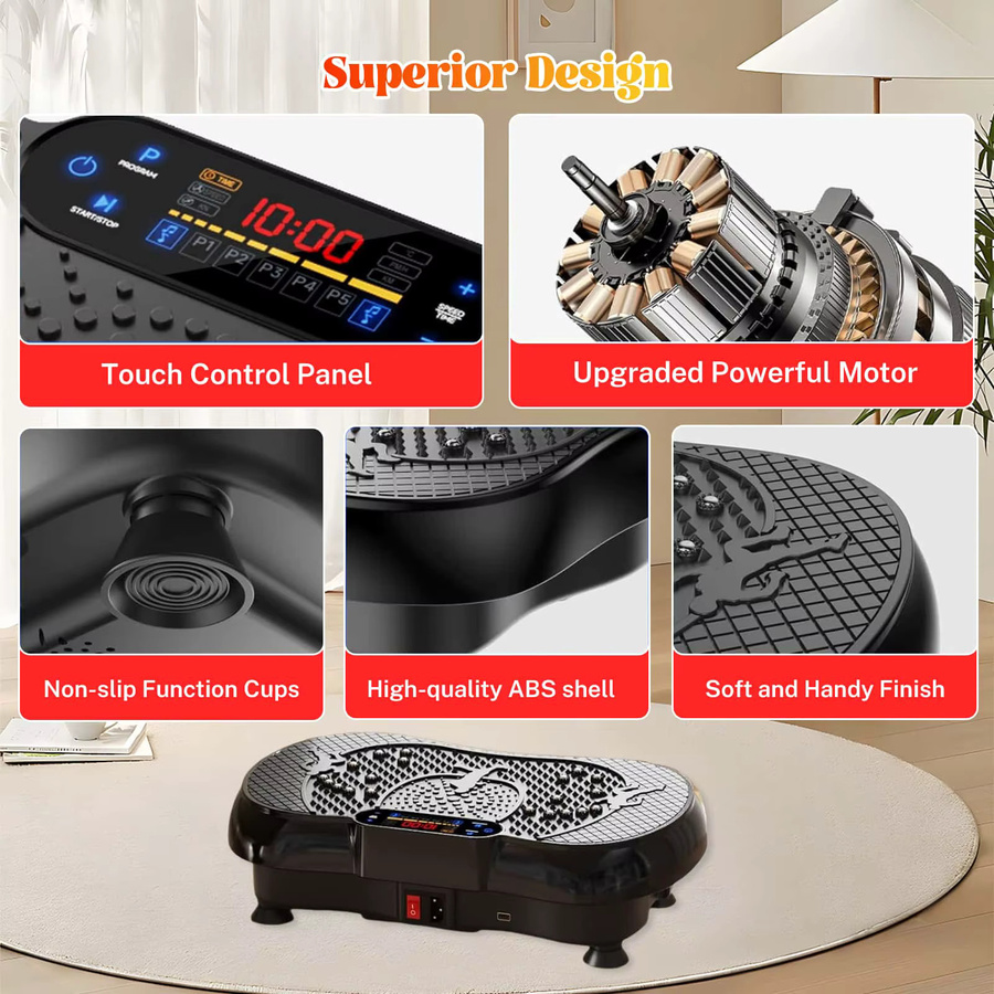 Betuyoo Vibrationsplatte Fitnessgerät in Schwarz mit 180 Geschwindigkeitsstufen, LCD-Touchscreen, Bluetooth-Musik, 5 Automatikmodi und magnetischer Massage, Belastbarkeit bis 150 kg - Bild 7