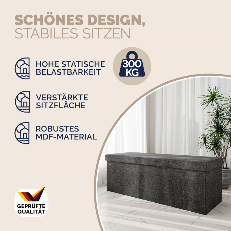 Casaria Sitzbank mit Klappdeckel in Grau, B/T/H: 115 x 38 x 38 cm - Bild 3