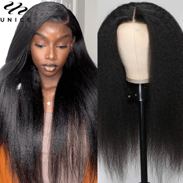 UNice Kinky Straight Echthaar-Perücke, 4x4 Lace, ohne Kleber - Bild 1