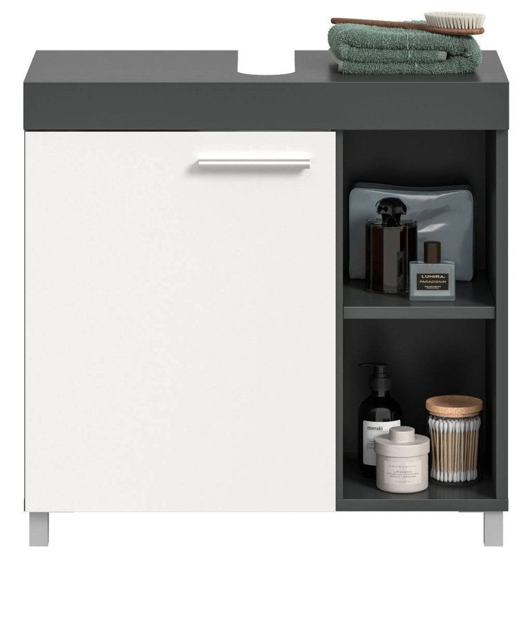 Waschbeckenunterschrank Adam modern in Grau und Weiß mit Regalfach und Türen, Breite: 65 cm - Bild 2