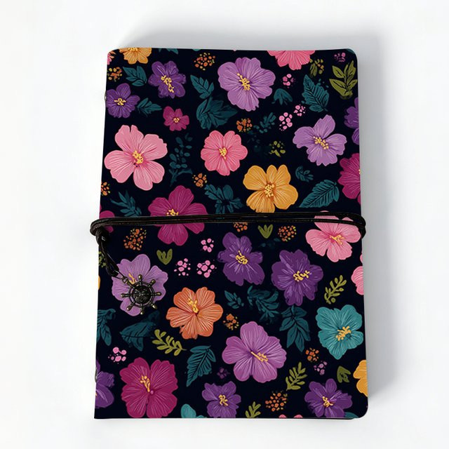 Nachfüllbares Boho-Vintage Lederjournal mit buntem Blumenmuster und Schnurverschluss, Hardcover Tagebuch in Multicolour - Bild 1