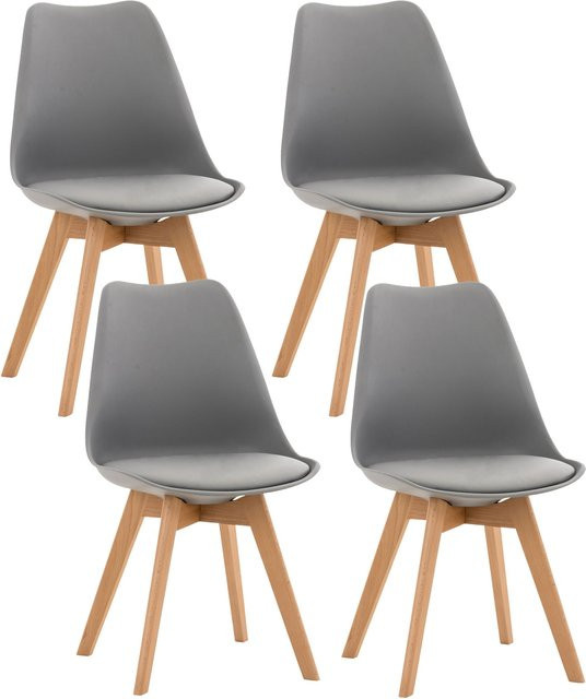 CLP Esszimmerstuhl 4er Set Linares gepolstert in Grau mit Buchenholzgestell im skandinavischen Design - Bild 1