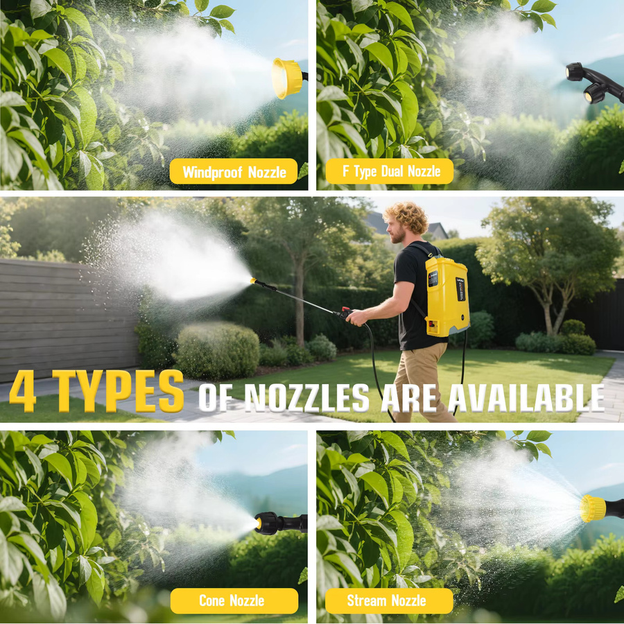 LaiPuDuo Akku-Rückensprühgerät 20L Gelb, Elektrisches Gartensprühgerät mit 100PSI und 4 Düsen, kompatibel mit Dewalt 20V Akku - Bild 4