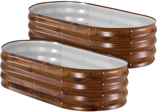 2er-Pack verzinkte Hochbeete von Buying Solutions, MB, ovales Metall-Pflanzkasten-Set in Braun, Bodenlose Gartenkästen aus verzinktem Stahl und Aluminium, B/T/H: 120 x 60 x 30 cm - Bild 1