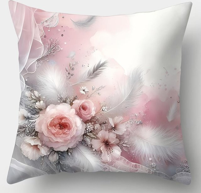 JMG Clothing Kissenbezug mit floralem Muster und Federn in Pink, B/B: 45 x 45 cm - Bild 1