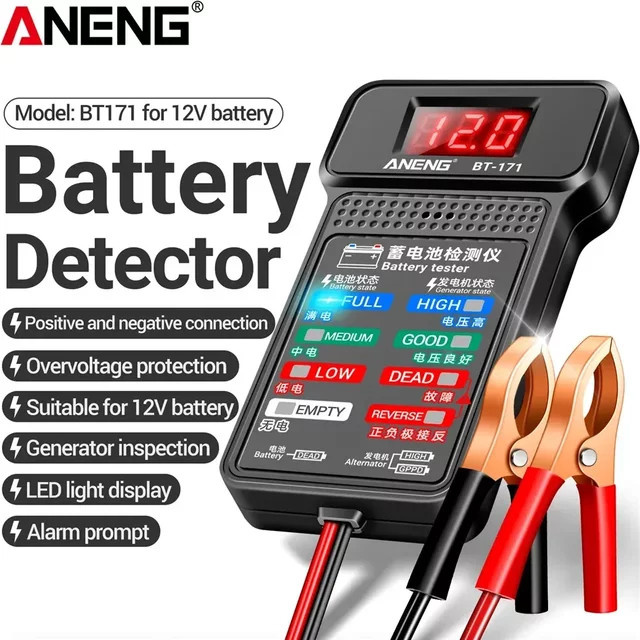 ANENG Multifunktionaler Batterietester BT-171 für 12 V mit LED-Display in Schwarz - Bild 1