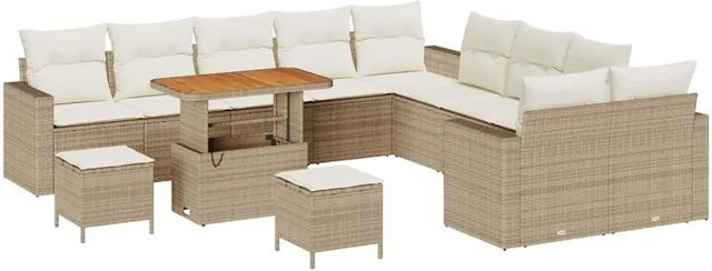 vidaXL Gartensofa-Set aus Poly-Rattan in Beige mit 17-teiligem Polster-Set und Stauraumfunktion - Bild 1