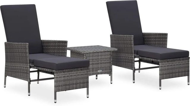 vidaXL 3-tlg Garten-Lounge-Set Modell 5 aus Poly-Rattan mit Kissen in Grau - Bild 1
